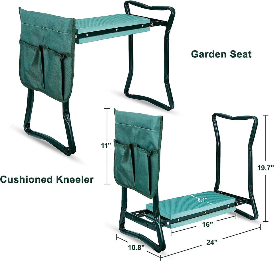 Foldable Garden Kneeler Bench with Cushion Seat Pad and Tool Pouch