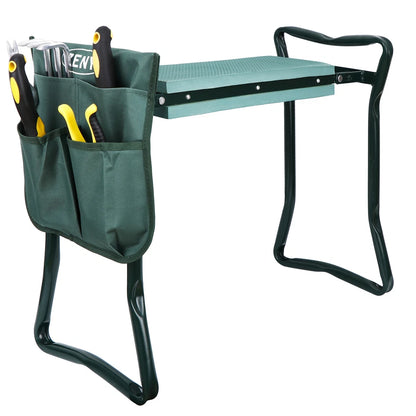 Foldable Garden Kneeler Bench with Cushion Seat Pad and Tool Pouch