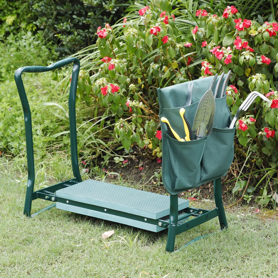 Foldable Garden Kneeler Bench with Cushion Seat Pad and Tool Pouch